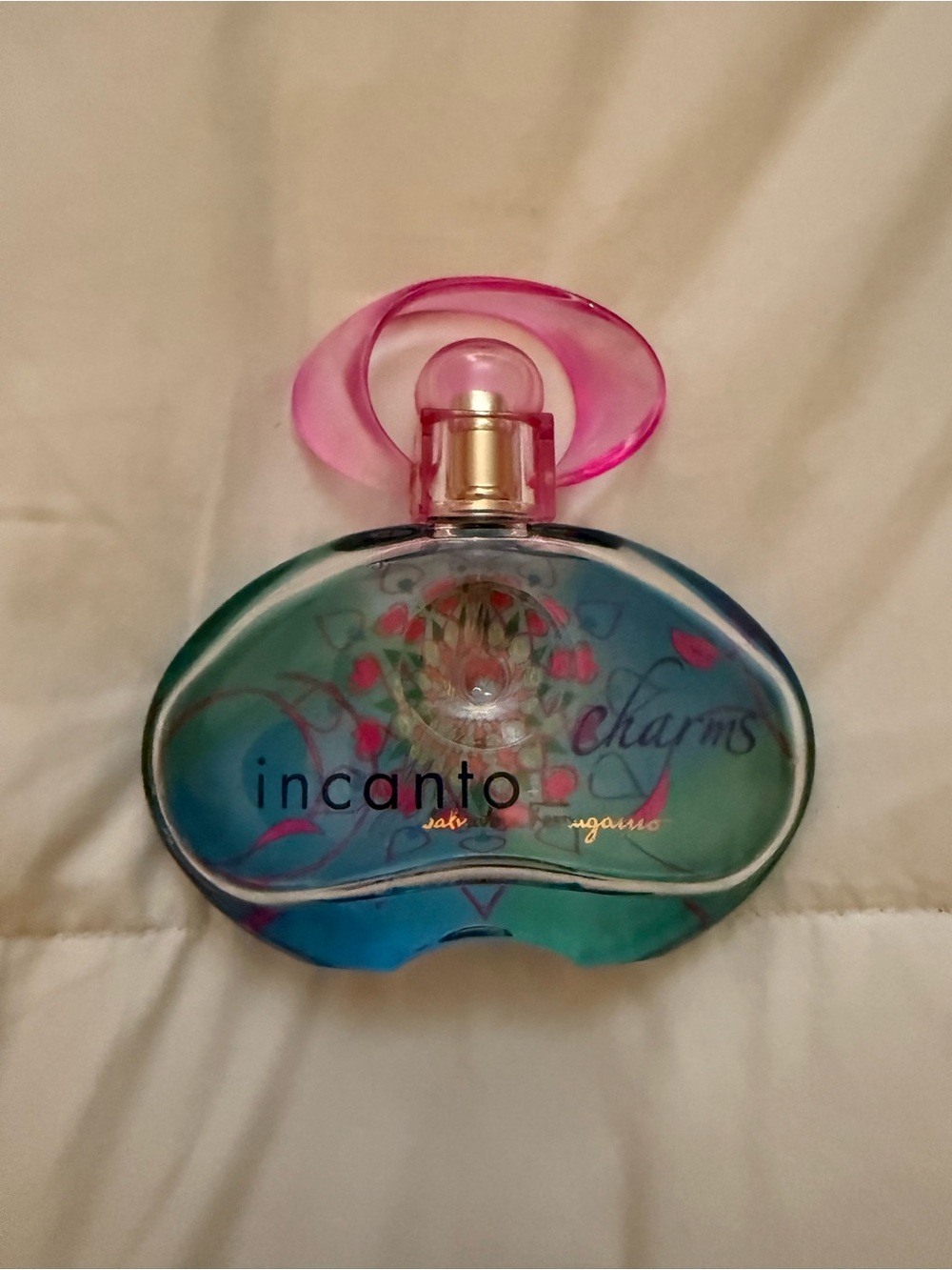 Salvatore Ferragamo Incanto Charms Bottle - Teal & Pink 1/2 full GUC